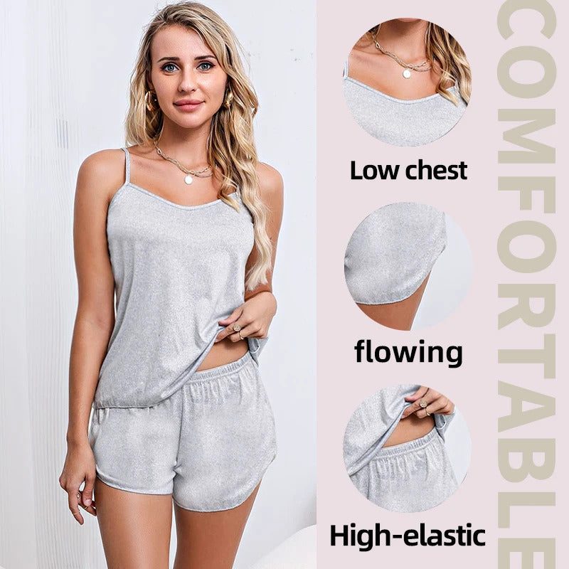 Women Pajamas Sleepwear Pajama Set Nightgowns Camisole Shorts Nightclothes Pink Gray XL XXL Summer Smooth Soft Casual