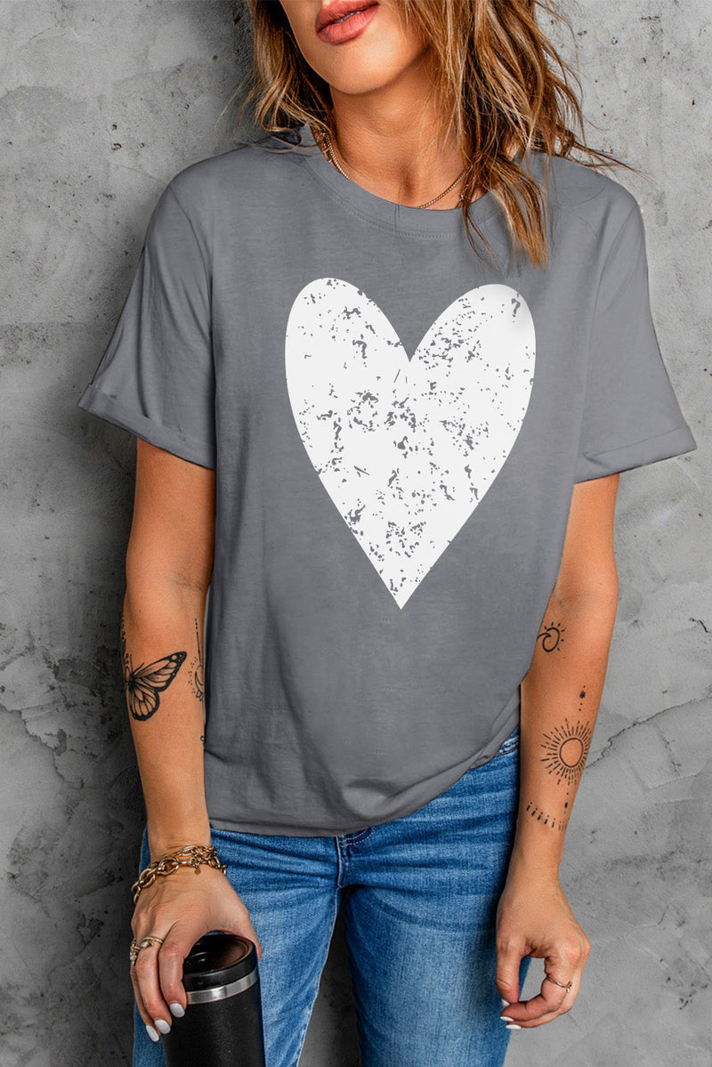 Gray Valentine's Day Large Heart Shape Graphic T Shirt