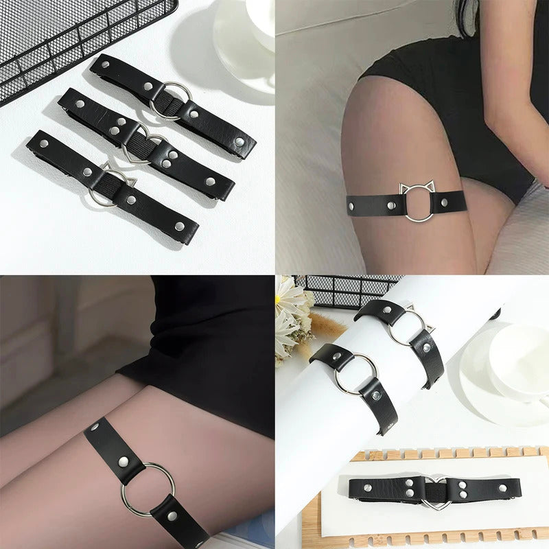 Heart/Wings/Bowknot Fashion Garter Belt Women PU Leather Lace Elastic Leg Ring Leg Garter Straps Thigh Harness Gothic Accessory