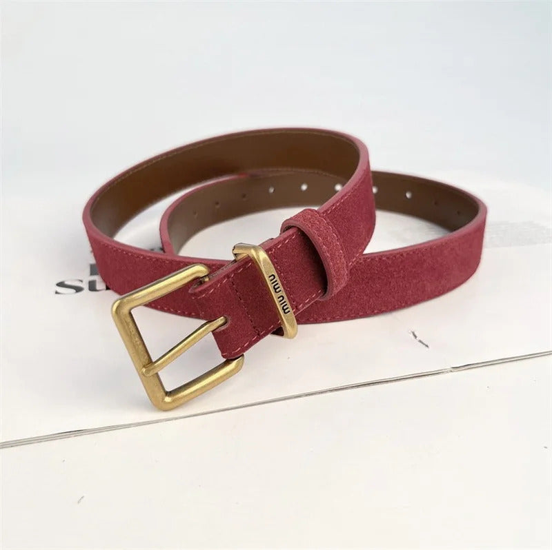 Luxury New Double Genuine Leather Belt for Women Cowhide Suede Belts with Trendy Square Alloy Buckle Ideal for Dresses and Jeans