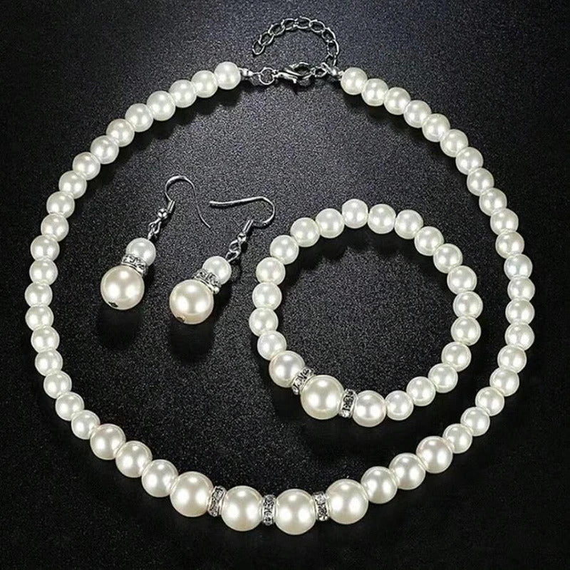 4 Pcs Women's Pearl Jewelry Set Simulated Pearls Fashion Simplicity Girl Versatile Earrings Necklaces Bracelets Jewelry Set