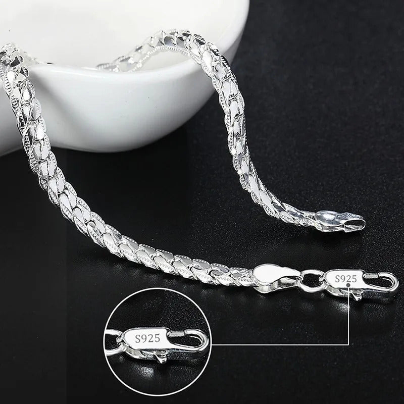 925 Sterling Silver Bracelet 5mm 20cm Flat Side Chain Lobster Clasp Bracelet For Woman Man Party Wedding Engagement Jewelry Gift