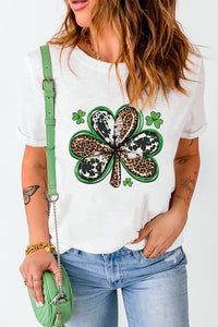 White Animal Clover Graphic T-shirt