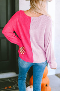 Khaki Long Sleeve V-Neck Colorblock Sweater