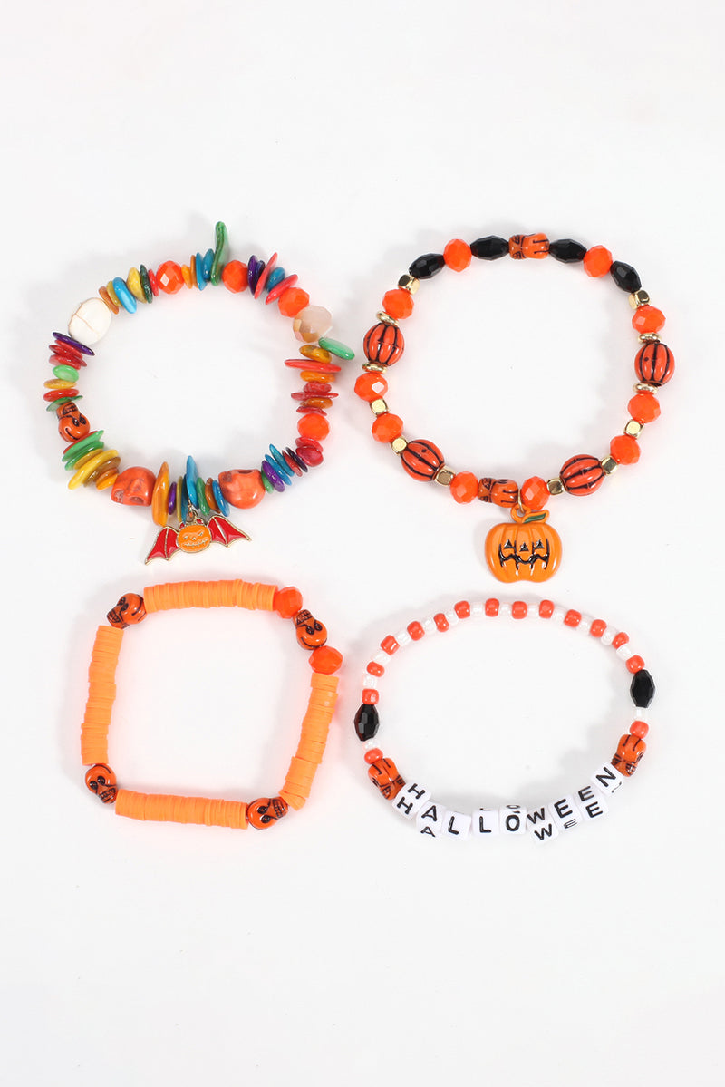 Orange 4pcs Halloween Pumpkin Bat Spider Bracelet Set