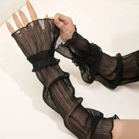 Elegant Summer Lace Sleeve Sun-protective Arm Cover Ice Silk Chiffon Edge Sunshade Sleeve for Women Driving Car