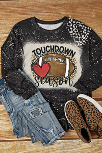 Black TOUCHDOWN Season Rugby Leopard Print Long Sleeve Top