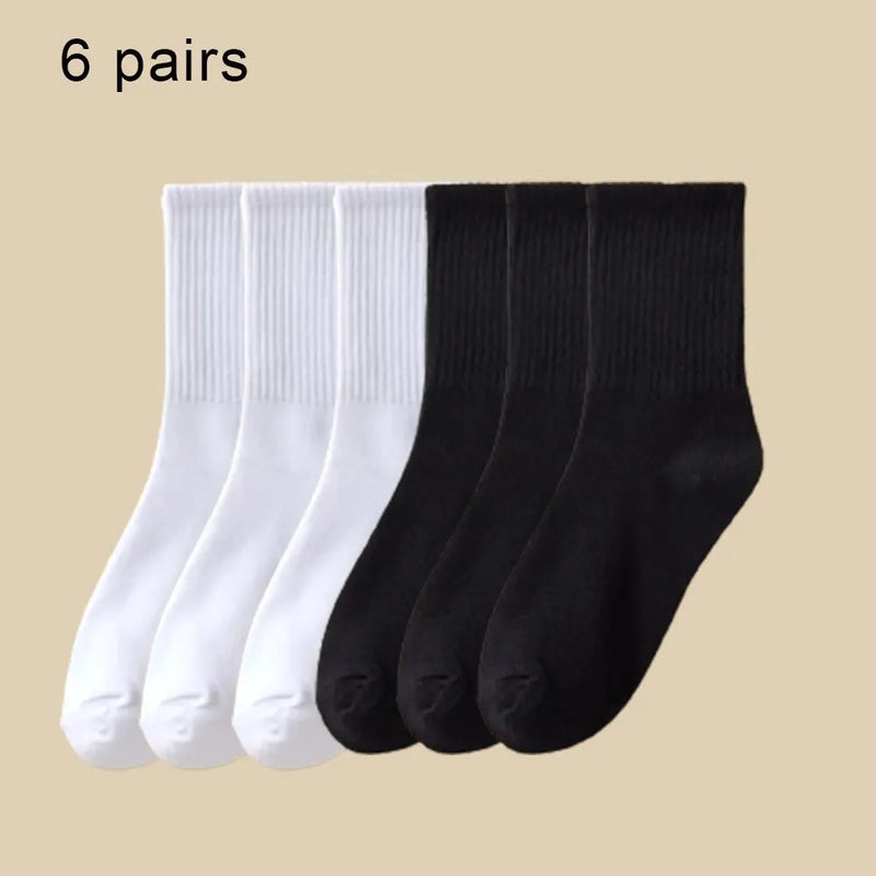 6/12 Pairs Women Mid Socks Solid Color Breathable Comfortable In Autumn Winter Sweat Absorbing High-Quality Casual Socks Sports