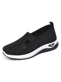 Women's Solid Color Breathable Sneakers, Soft Sole Lightweight Slip On Walking Shoes, Low-top Knitted Casual Shoes