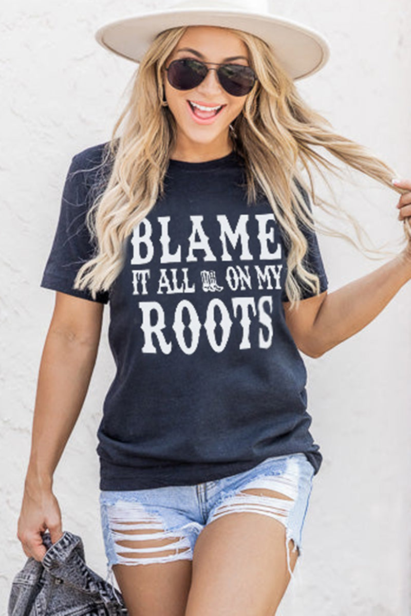 Black Blame It All On My Roots Graphic Tee