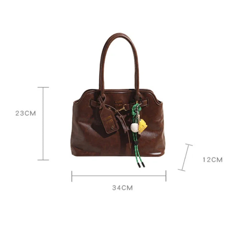 Women's Retro Brown Shell Bag Popular Large Capacity Multiple Compartments Briefcase High Quality Fashion Shoulder Tote Bag