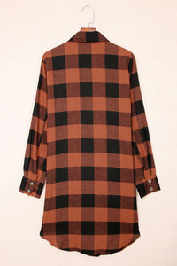 Blue Turn-down Collar Plaid Shirt Jacket