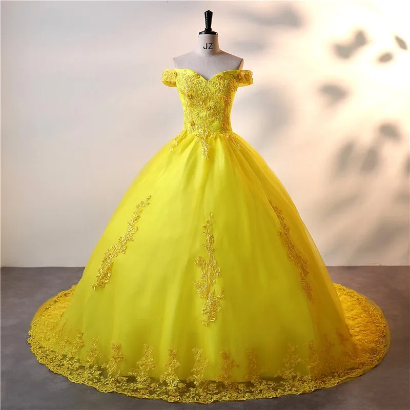 Ashley Gloria Yellow Party Dresses 15quinceanera Dresses 2024 Elegant Ball Gown Classic Lace Vestidos Customized B01