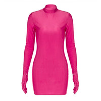 Solid Long Sleeve With Gloves Mini Dress Bodycon Sexy Streetwear Party Half Turtleneck Outfits Y2K Clothes Wholesale