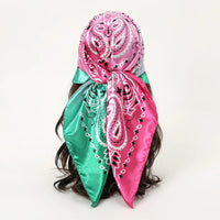 Satin Square Scarf Women Muslim Hijab Elegant 2023 Print Silk Neckerchief Shawl Wraps Headband Handle Hair Accessories Bandana