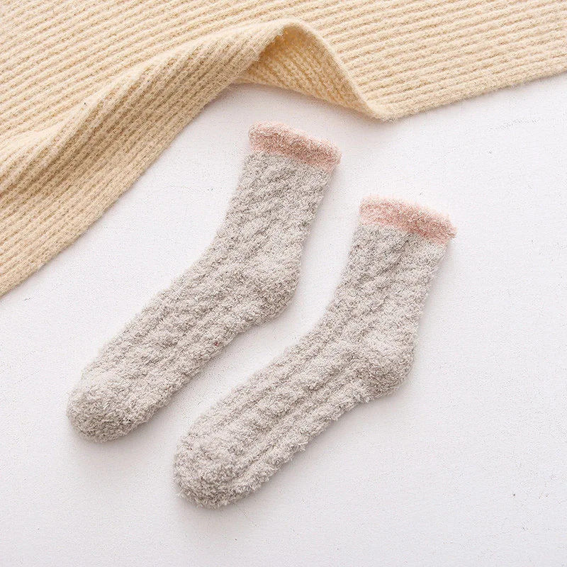 Autumn Winter Coral Velvet Socks Cute Cat Claw Socks For Women Children Girls Middle Tube Thickened Sleep Socks Home Floor Socks