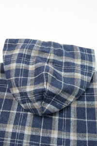 Blue Plaid Pattern Sherpa Lined Hooded Shacket