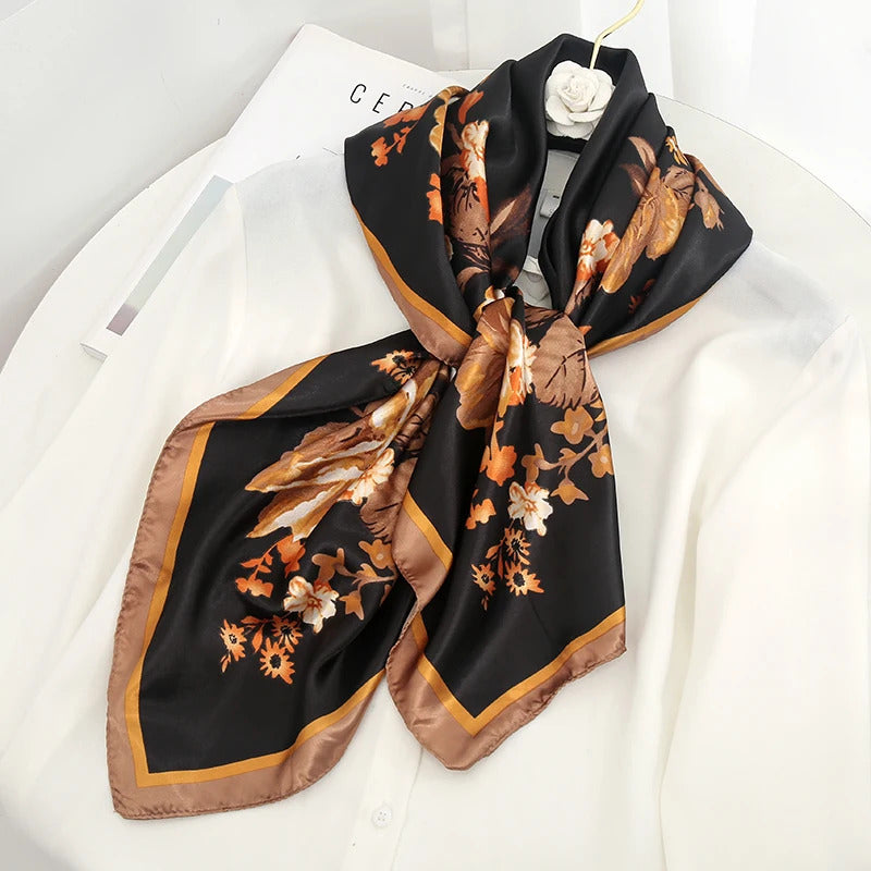 Luxury Brand Silk Satin Square Scarf Women Hijab Bandana Muslim Headscarves Shawl Wrap Ladies Headband Neckerchief Foulard 90cm