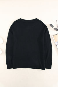 Black Oversize Knitted Drop-shoulder Sleeve Sweater