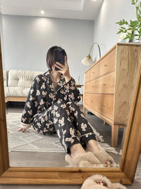 100% Cotton Pajamas for Women Loose Cartoon Long Sleeve Pants Loungewear Women 2 Piece Set Pj Women Outfit Sleepwear Set Pijamas