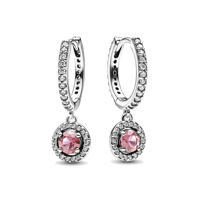 2024 Valentine's Day 925 Silver Plated Red Sapphire Earrings Pink Round Sparkling Earrings Pandor Exquisite Jewelry Ladies