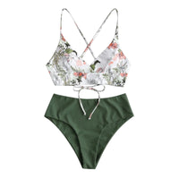 Woman Swimsuits Print Bikini Flower Size Beachwear Sets Two Women Split Swimsuit Plus Piece Swimwears Tankinis Set 신상원피스