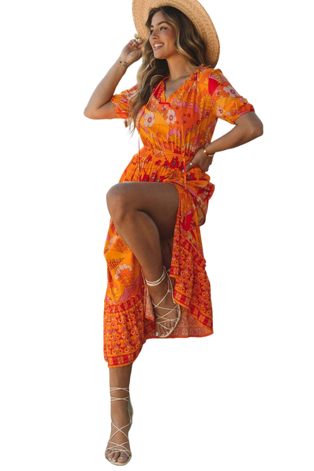 Women's Boho Floral Maxi Dress: Smocked Waist and Slit - Perfect for Every Occasion