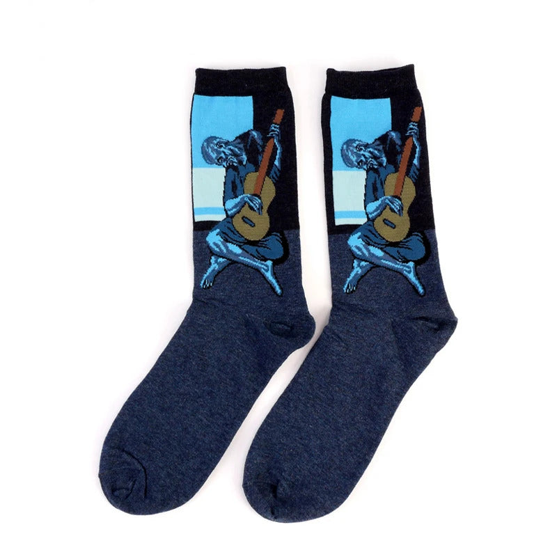 Autumn winter Retro Women Art Van Gogh Mural World Famous Oil Painting Series Men Socks Funny Socks