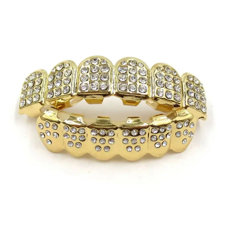 Fashion HIPHOP Tooth Braces Gold/Silver Teeth Top&Bottom with Diamonds Top & Bottom Grill Bling Jewellery for Men Women