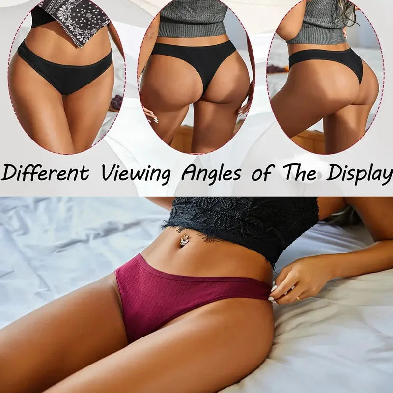 6Pcs/Set Women Cotton Thongs Panties Female Ribbed Low Rise G-String Ladies Sexy Bikini 7 Solid Color Girl Soft S-XL Intimates