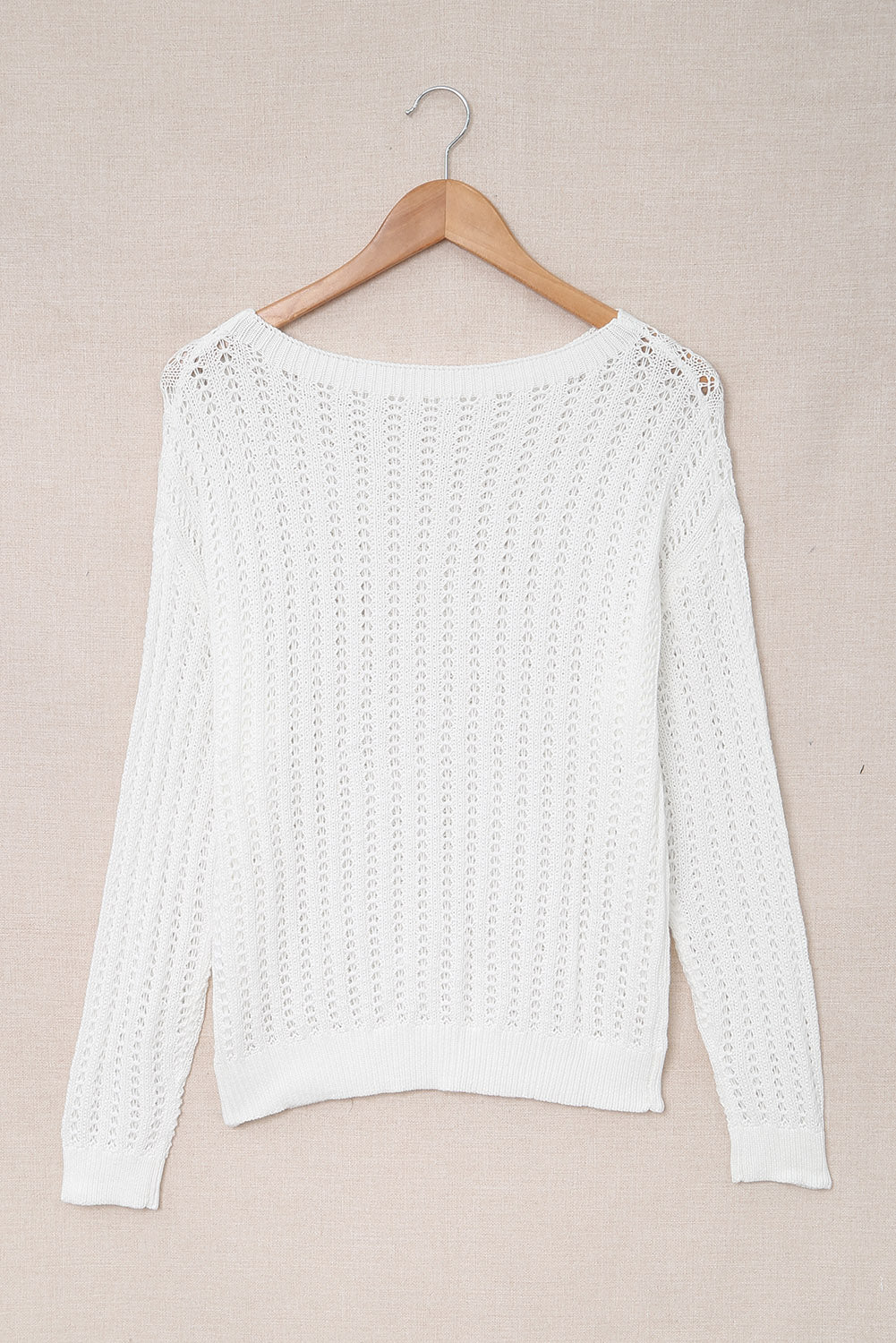 White Hollow-out Drop Shoulder Knitted Sweater