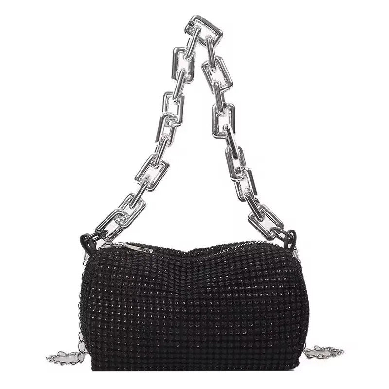 Allover Rhinestone Bucket Bag, Glitter Chain Prom Purse, Women's Mini Crossbody Bag (6.3*3.54) Inch