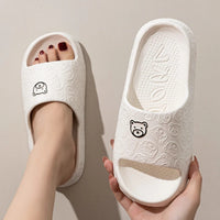 Printting Cute Bear Women Slippers Summer Indoor Soft Cartoon Sandals Bathroom Anti-slip Outdoor Comfy Men Leisure Shoes Couple