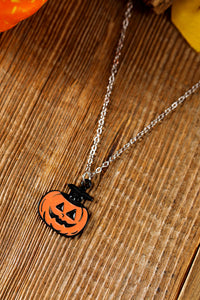 Carrot Pumpkin Face Halloween Necklace Earrings Jewelry Set