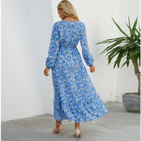 Women Maxi Dresses Sping Autumn Bohemian Casual Full Sleeve High Waist Beach Woman Chiffon Dresses Floral Vestidoes Long Dress