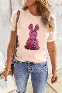 Pink Sequined Leopard Bunny Easter Graphic Tee