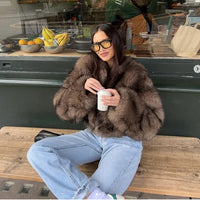 Winter Warm Fluffy Full Sleeved Faux Fur Coat For Woman Elegant Brown Loose Casual Short Jacket 2024 New Lady Commuter Outerwear