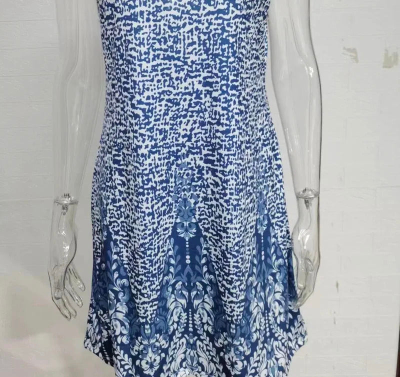 Women's Mid Skirt Casual Round Neck Sleeveless Printed Dress