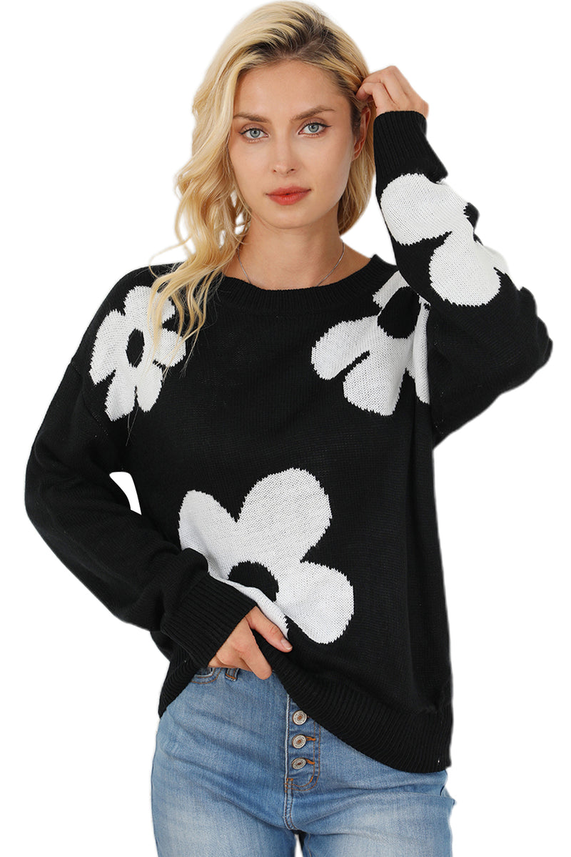 Big Flower Pattern Knit Sweater