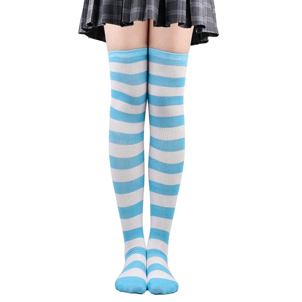 Color Striped Stockings Japanese Over Knee Socks Fashion Women Keep Warm Soks Sexy Slim Long Soks Black White Striped Hosiery