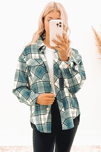 Green Plaid Pattern Flap Pockets Shirt