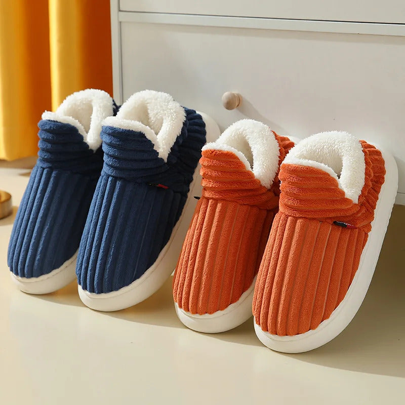 Evshine Women Fur Plush Slippers Men Winter Furry Fashion Warm Ankles Plush Cozy Slides For Home Indoor Soft Sole Cotton Shoes