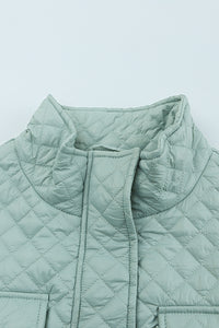 Gray Quilted Pocketed Zip-up Cropped Jacket