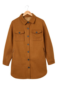 Brown Long Sleeve Pockets Buttoned Shirt Jacket