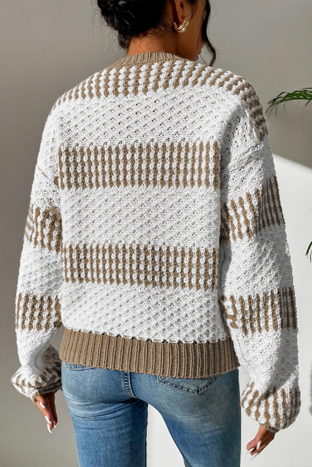 Multicolour Vertical Stripes Two Tones Drop Shoulder Sweater