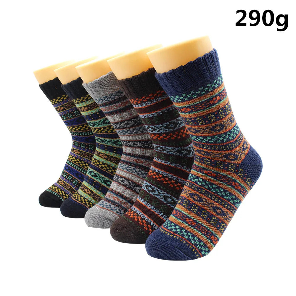 5 Pairs Winter Warmer Women Thicken Thermal Wool Cashmere Snow Socks Fashion Casual Euramerican National Wool Socks for Women