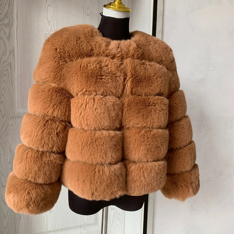 Women's Fashion faux fur coat super hot Autumn Winter women short Faux fox fur fluffy jacket high quality 7xl Ladies furry coats