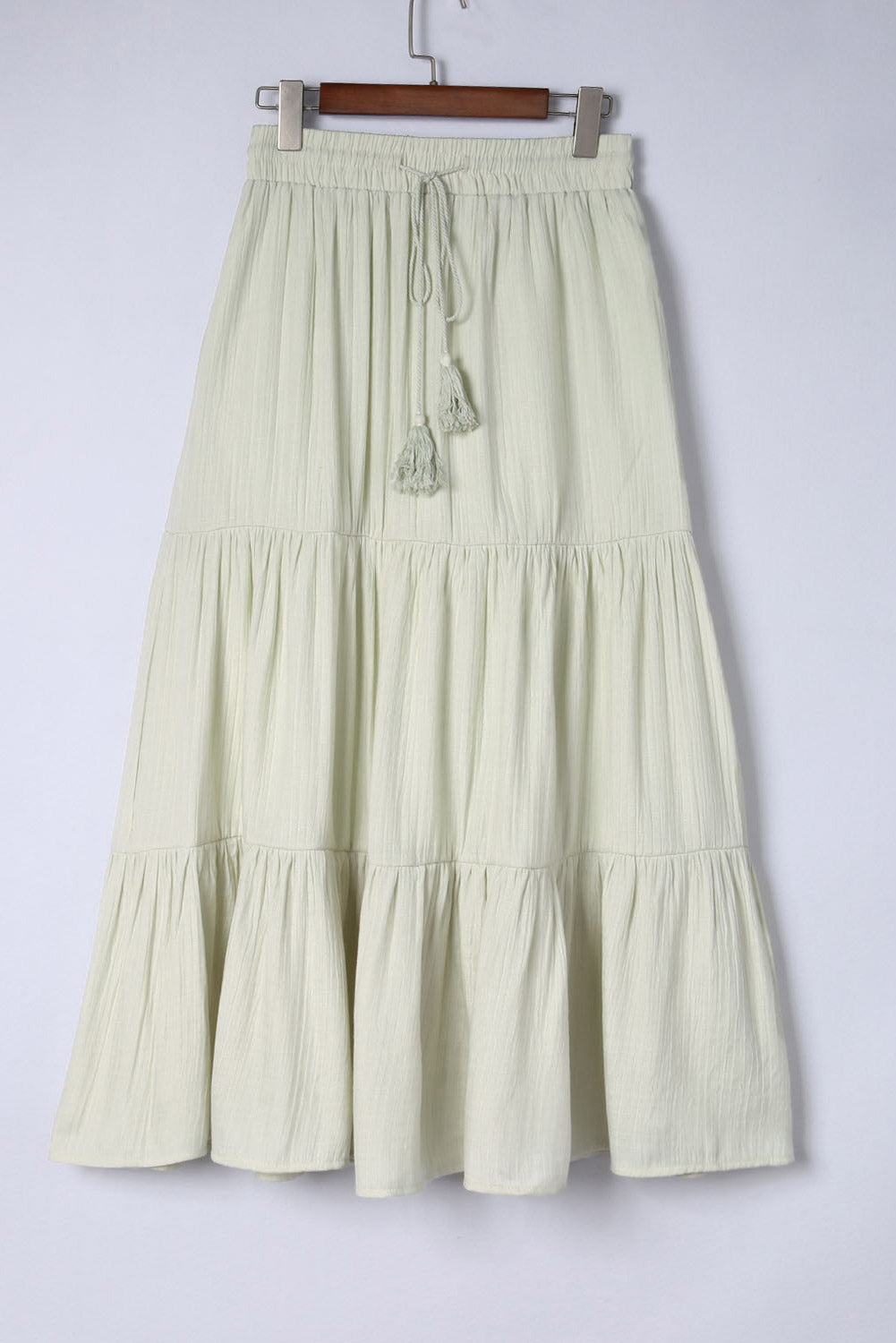 Green Drawstring High Waist Tiered Long Skirt