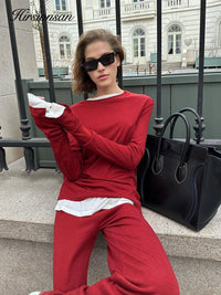 Hirsionsan 2024 Modal Soft Loose Sets Women 2024 Casual Two Pieces Long Sleeve T Shirts and High Waist Dresses Outfits Tracksuit