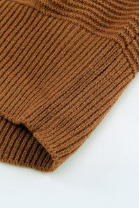 Brown Zip Knitted High Neck Sweater